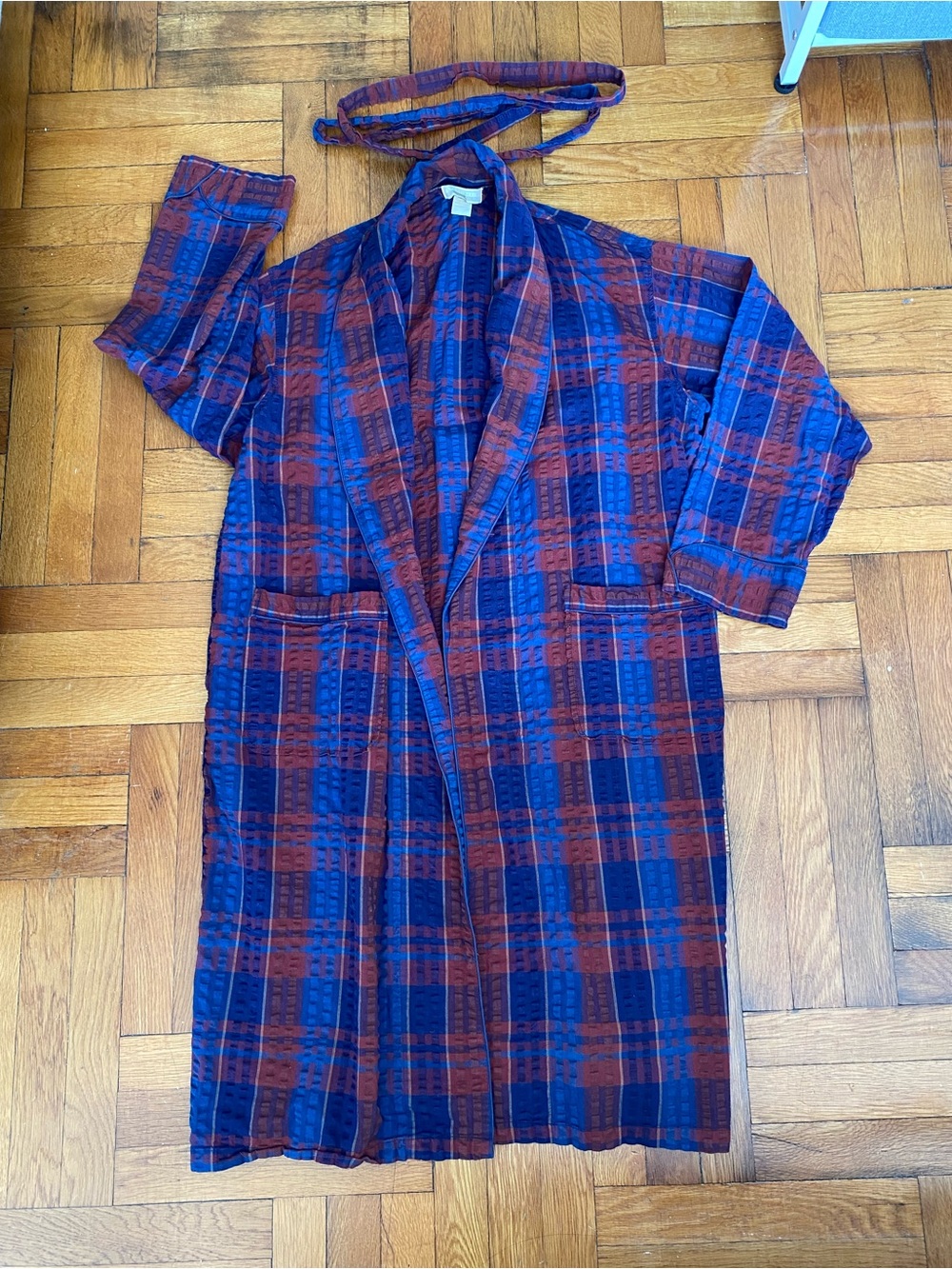 Perry Ellis Vintage Plaid Duster Jacket Cover-Up One Size Cotton Belted